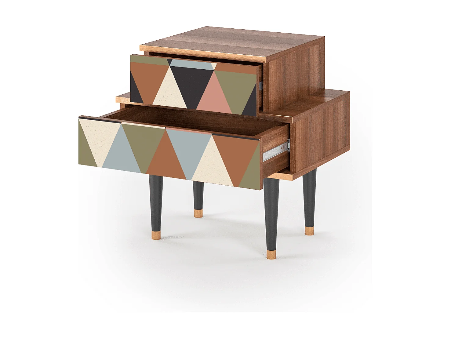 Stolik nocny - 58х58х41 cm - NS1 - Royal Triangles, Orzech