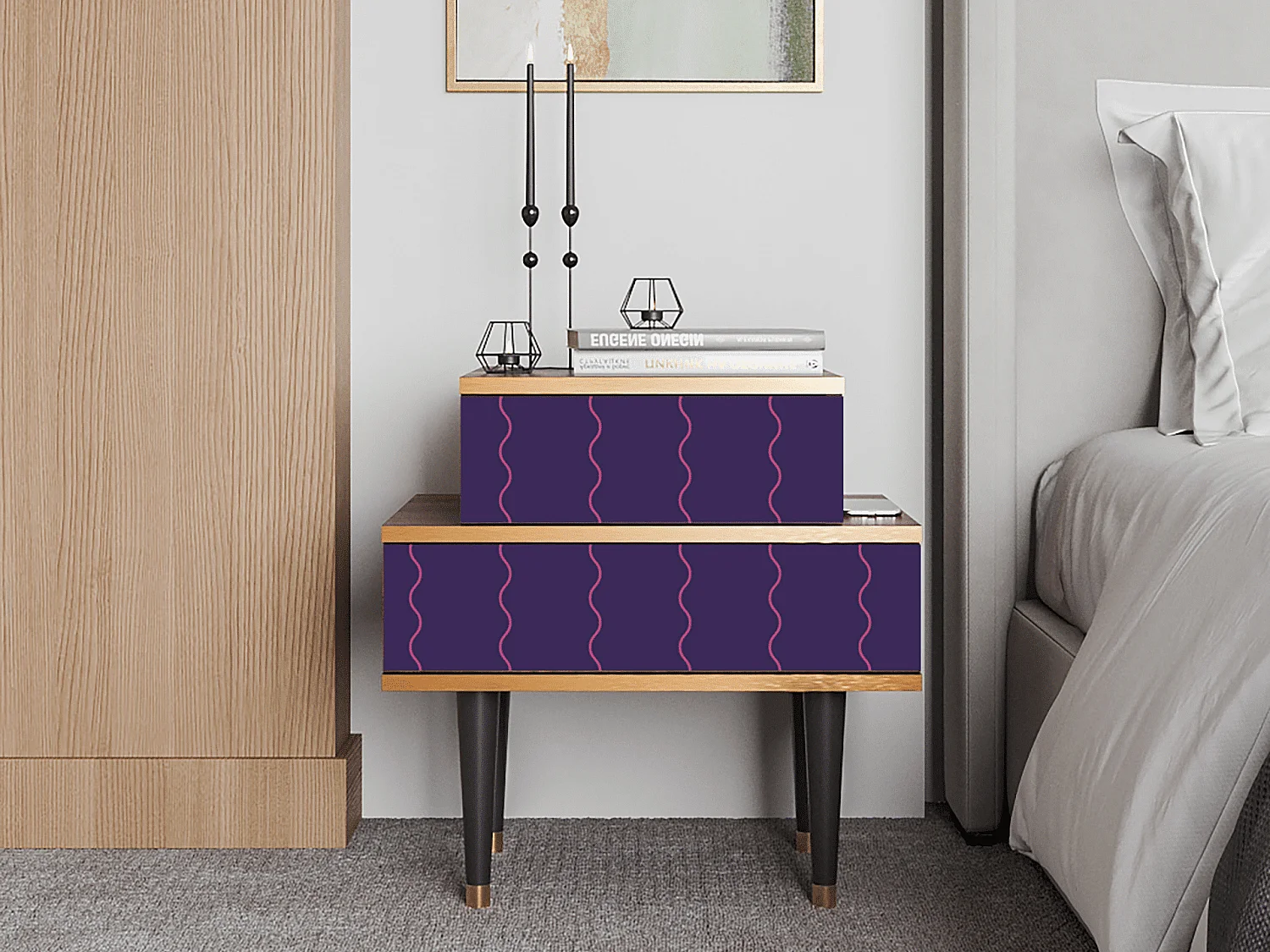 Table de nuit - 58х58х41 cm - NS1 - Grape Maccaroni, Noyer