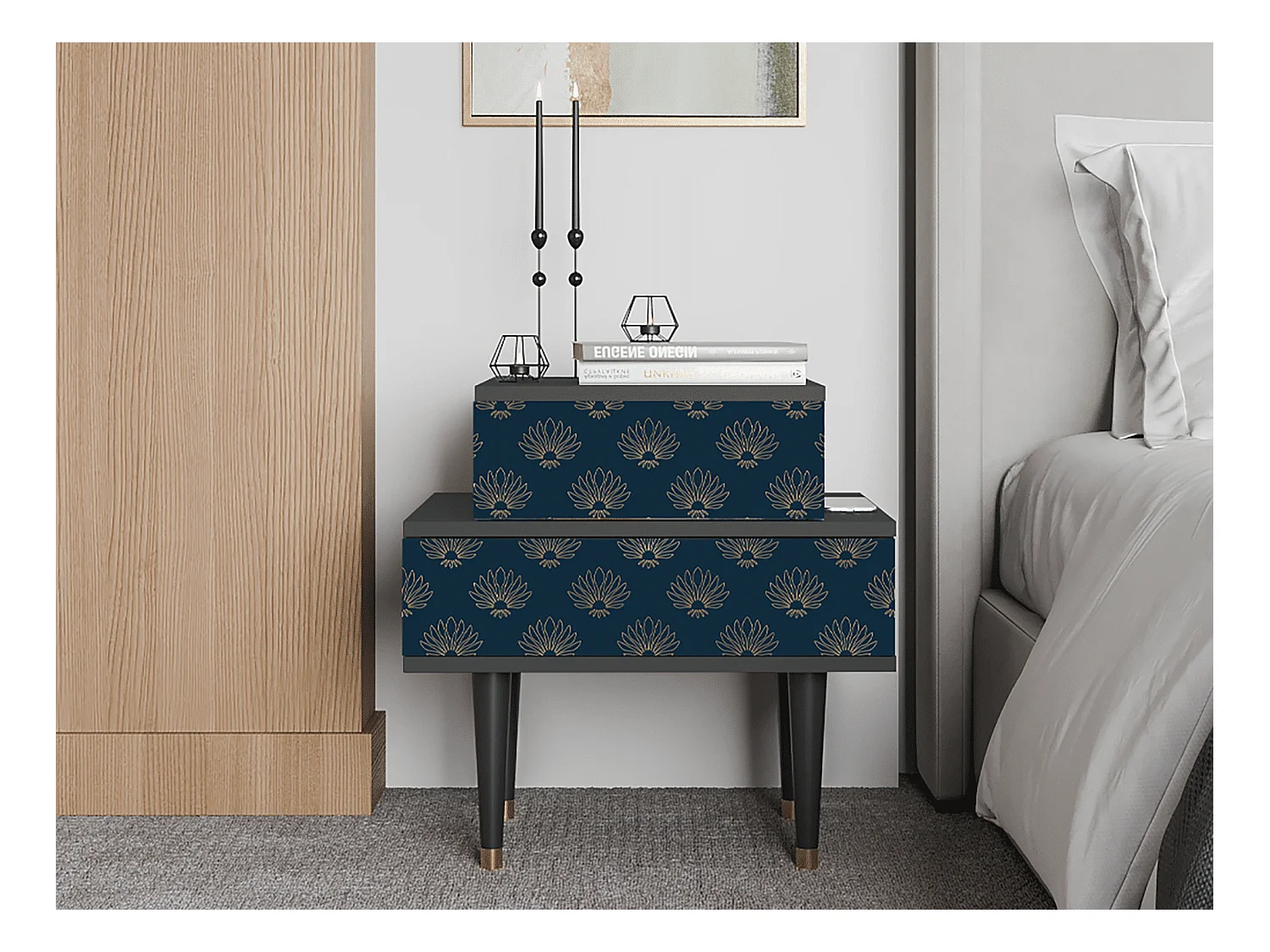 Comodino - 58х58х41 cm - NS1 - Blue Lotus, Antracite
