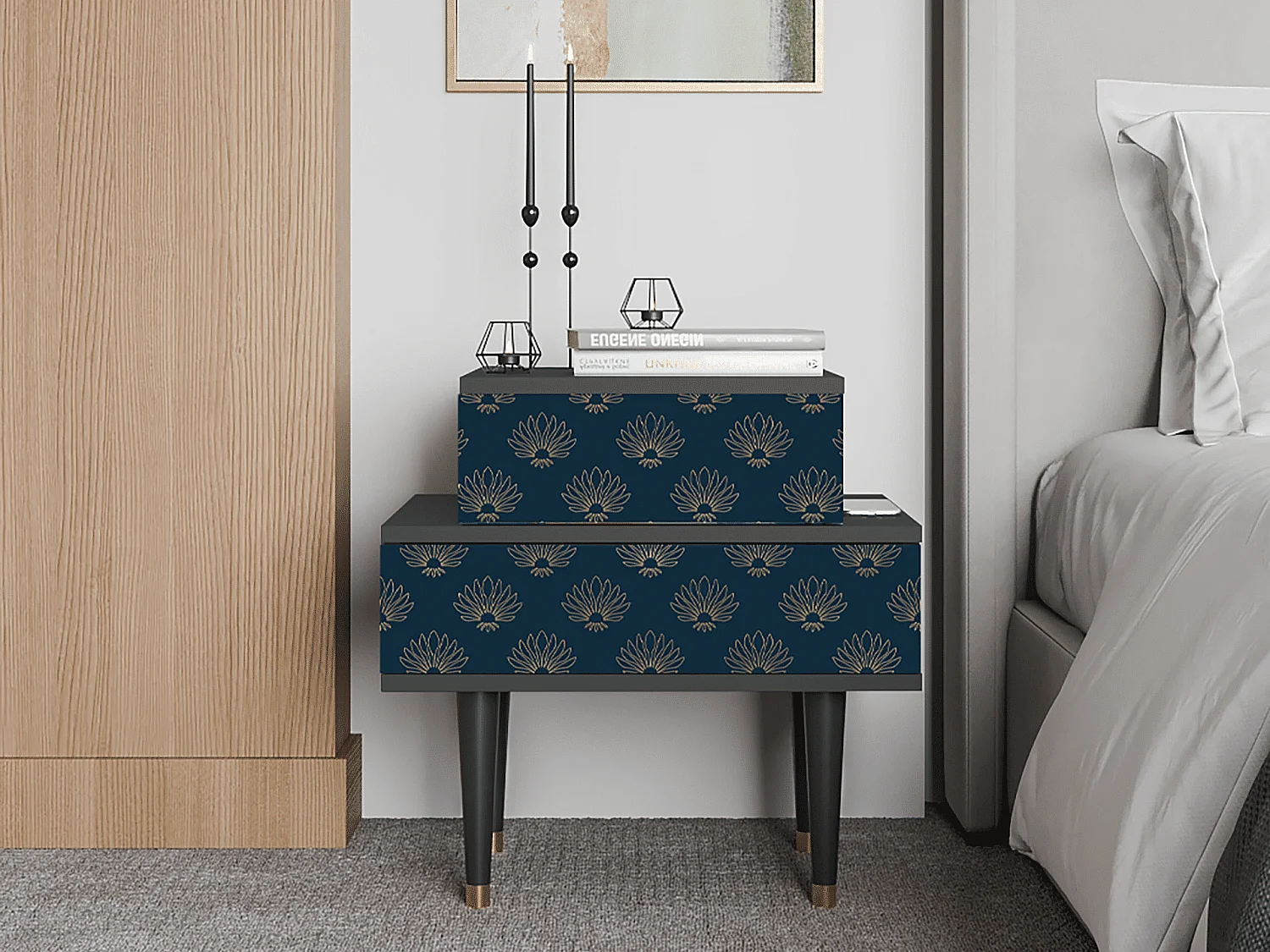 Criado-mudo - 58х58х41 cm - NS1 - Blue Lotus, Antracite