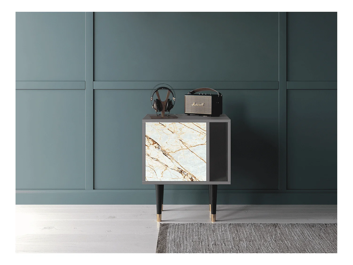 Nachtkastje - 57х69х48 cm - S2 - Zandy Marble, Grijs