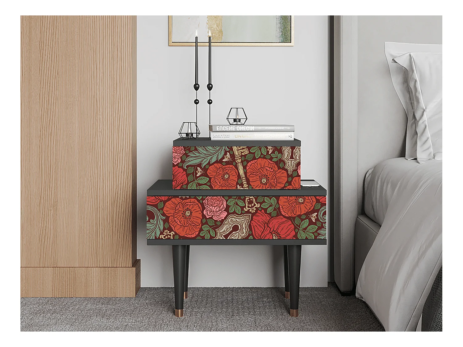 Nachttisch - 58х58х41 cm - NS1 - Poppy Garden, Anthrazit