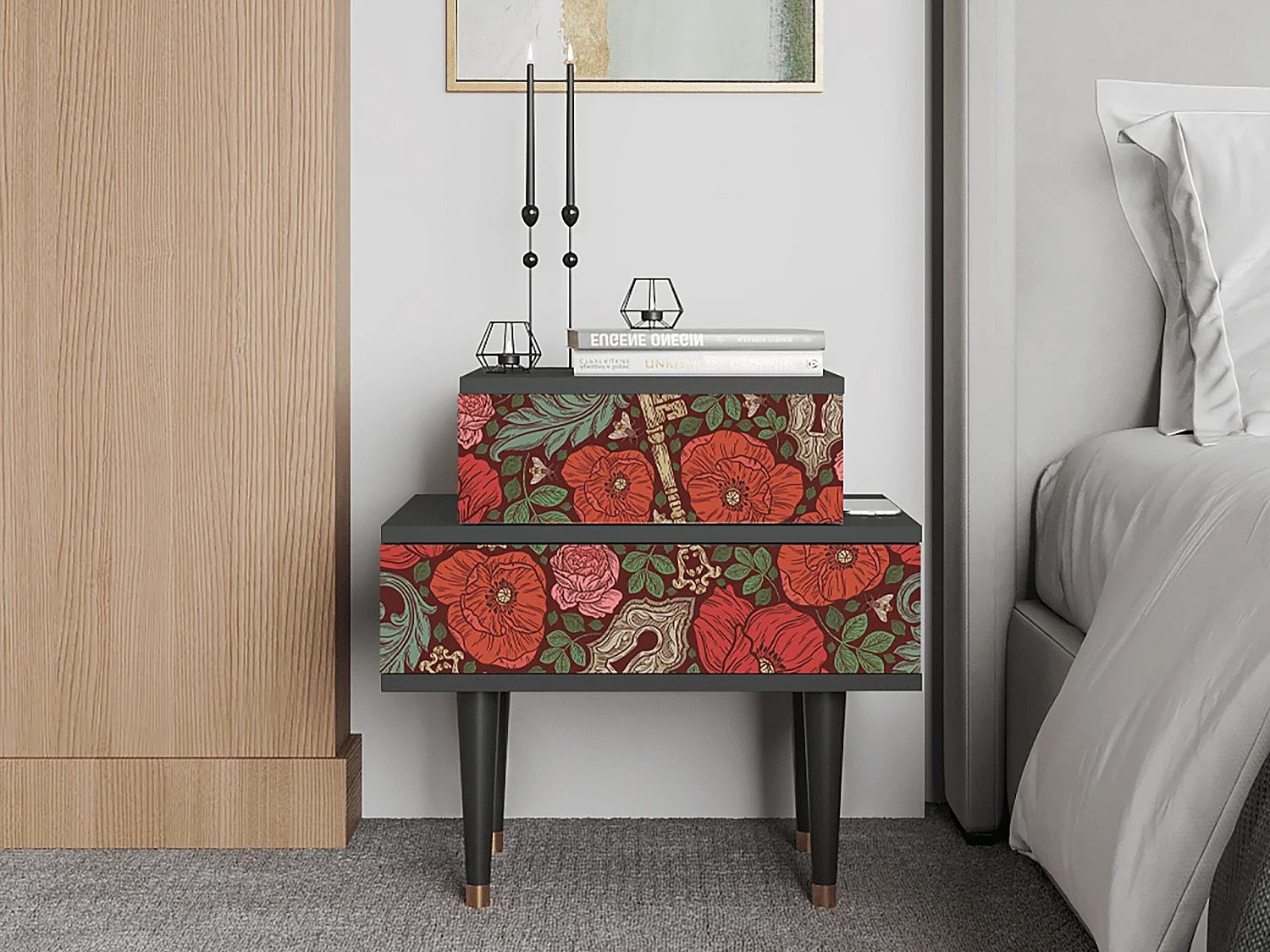 Mesita de noche - 58х58х41 cm - NS1 - Poppy Garden, Antracita