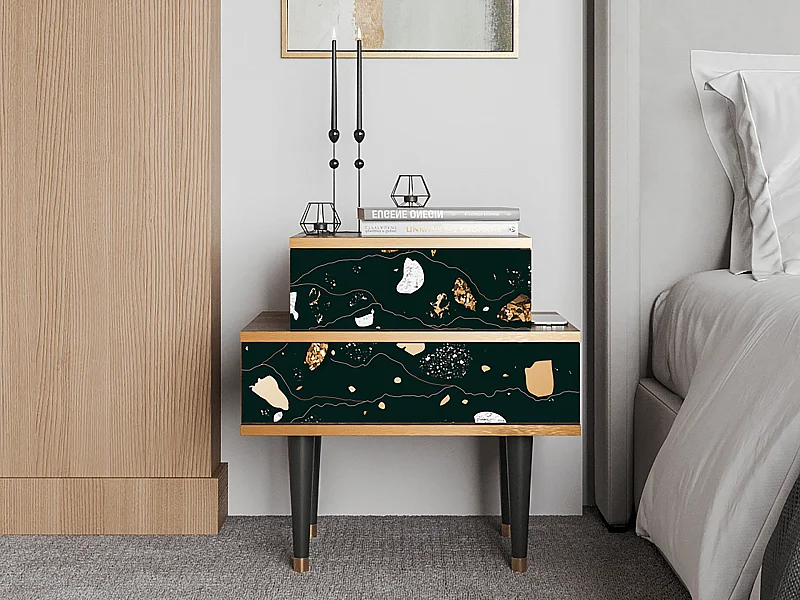 Stolik nocny - 58х58х41 cm - NS1 - Space Rocks, Orzech