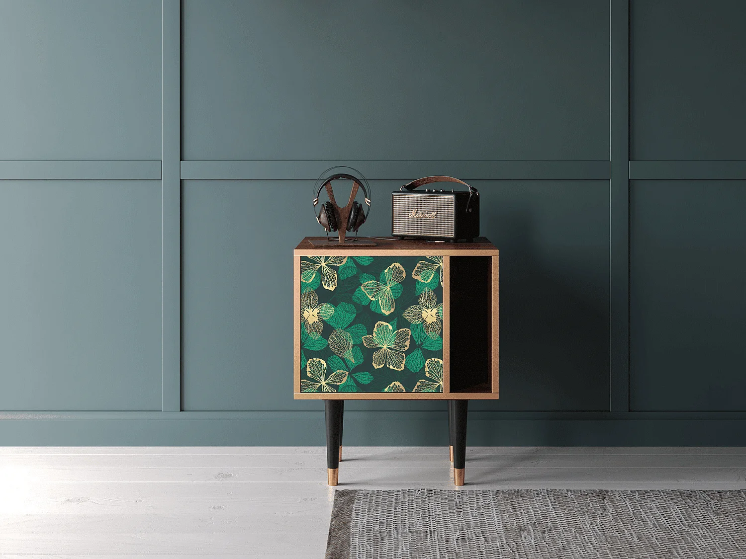 Table de nuit - 57х69х48 cm - S2 - Green Flower, Noyer