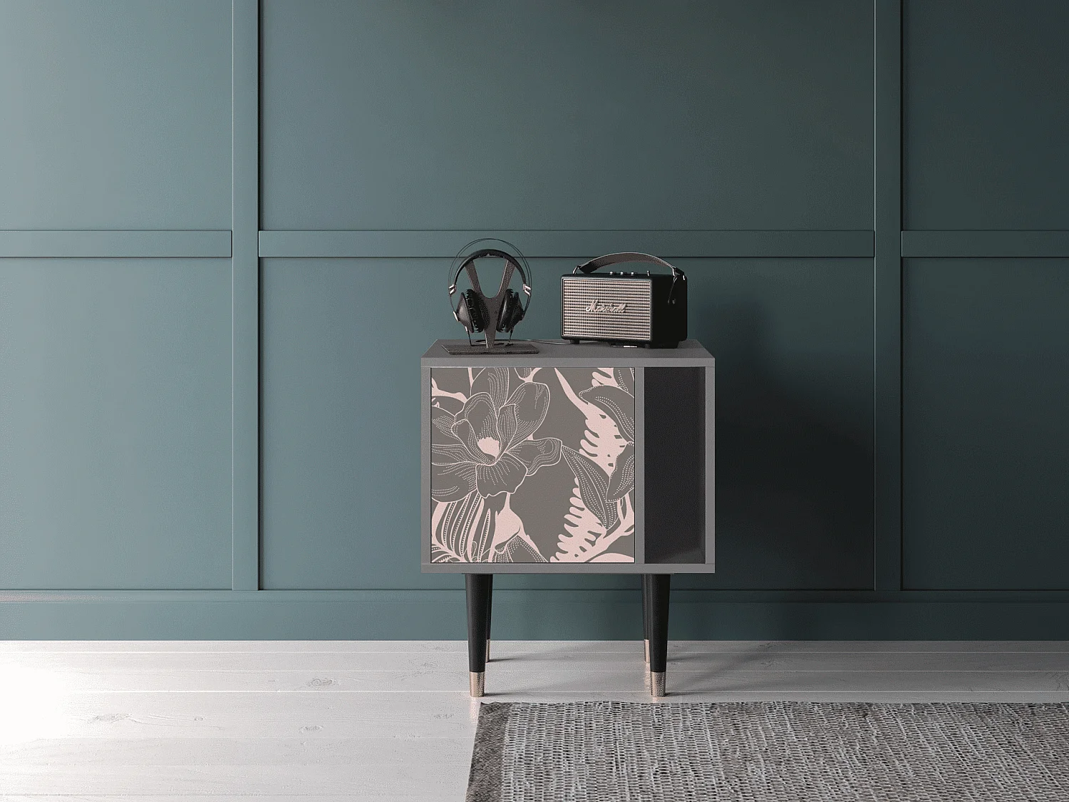 Table de nuit - 57х69х48 cm - S2 - Issabelline Flower, Gris