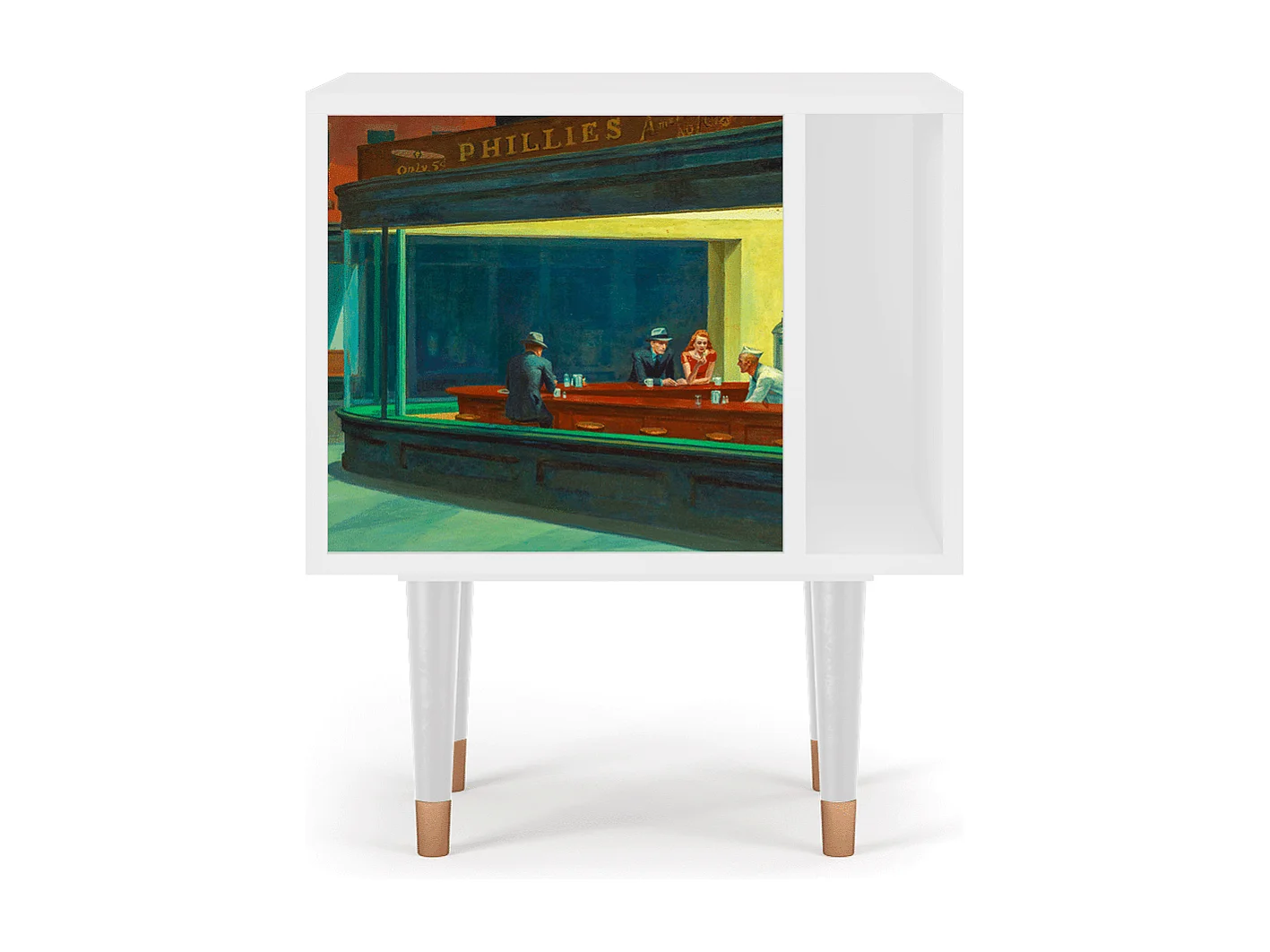 Stolik nocny - 57х69х48 cm - S2 - Nighthawks by Hopper, Biały