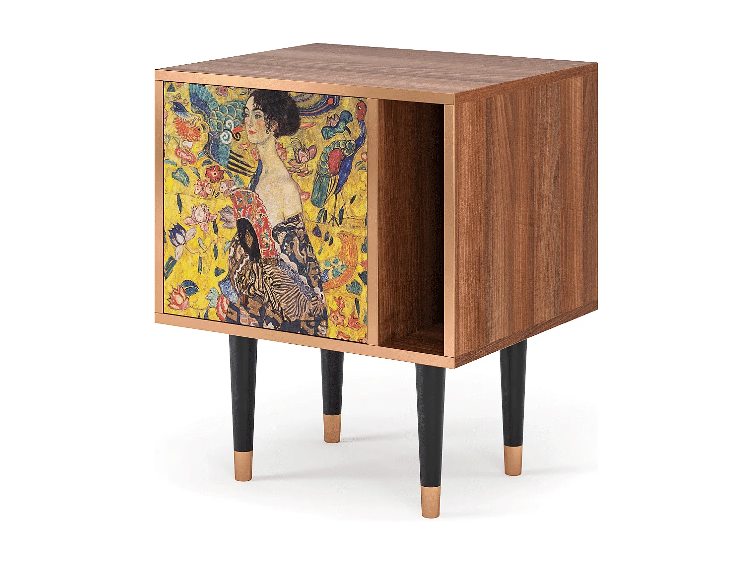 Stolik nocny - 57х69х48 cm - S2 - Lady with Fan by Klimt, Orzech