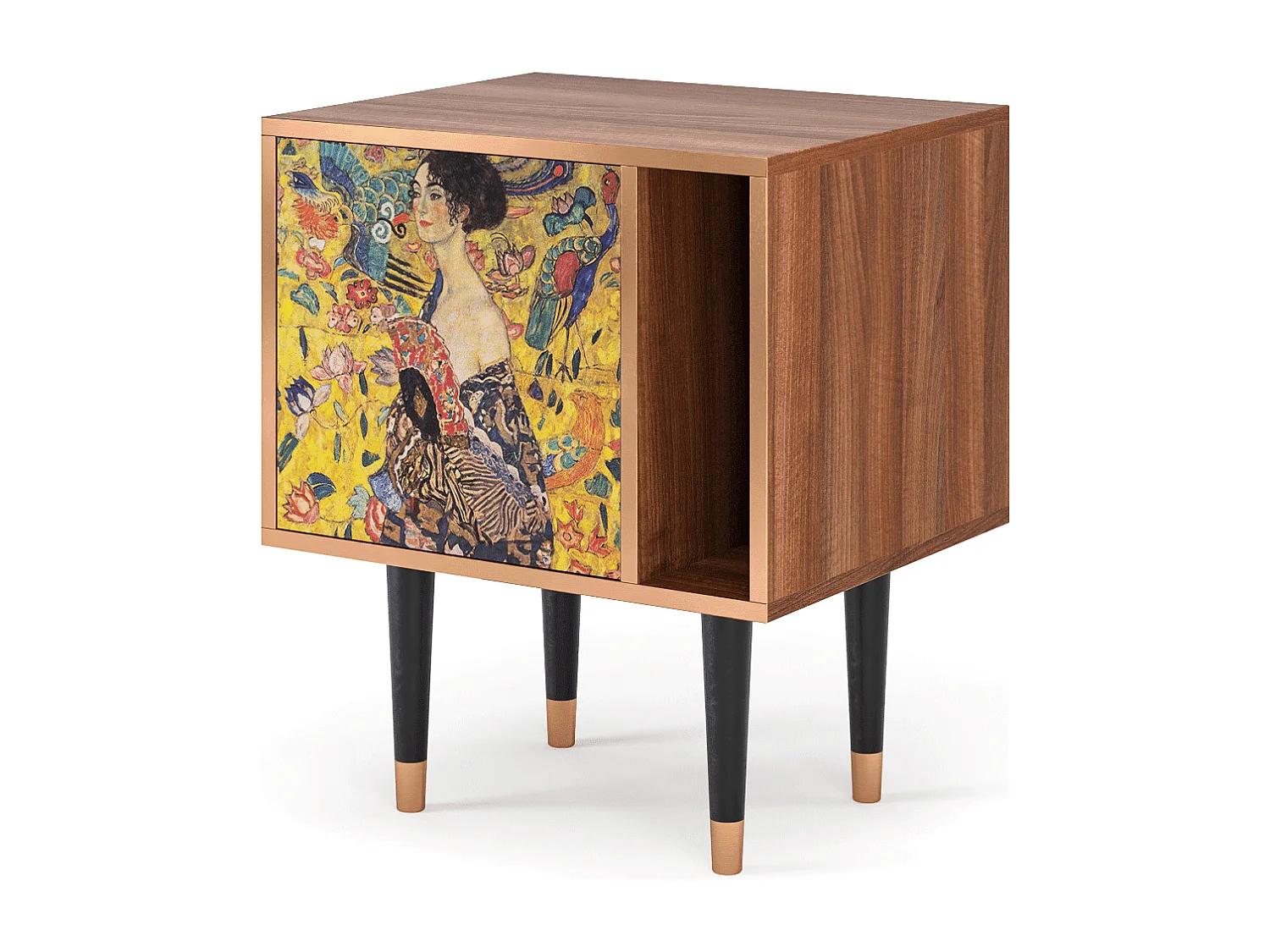 Stolik nocny - 57х69х48 cm - S2 - Lady with Fan by Klimt, Orzech