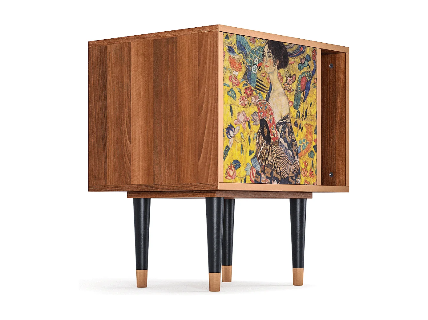 Stolik nocny - 57х69х48 cm - S2 - Lady with Fan by Klimt, Orzech