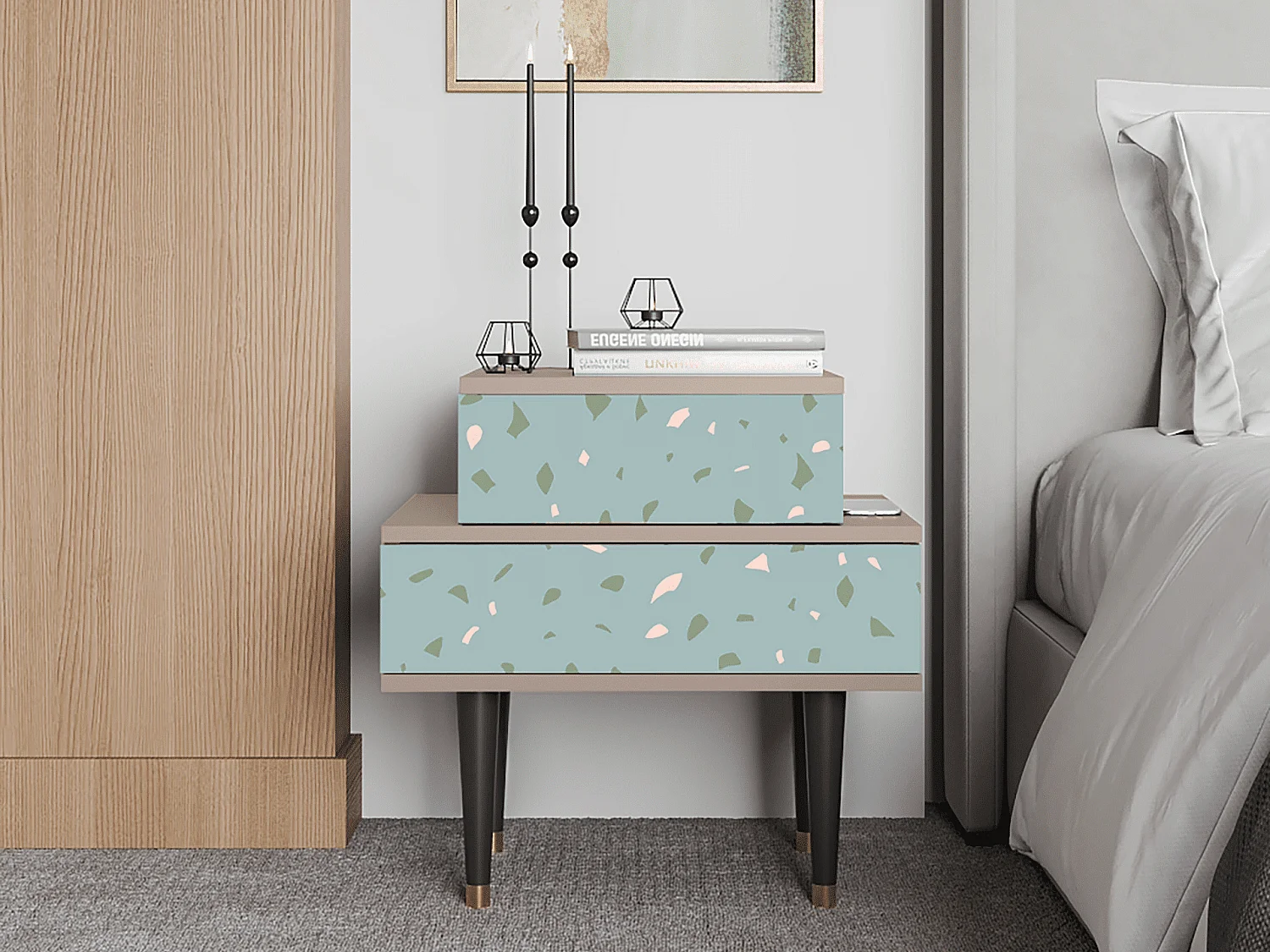 Table de nuit - 58х58х41 cm - NS1 - Blue Drops, Latte