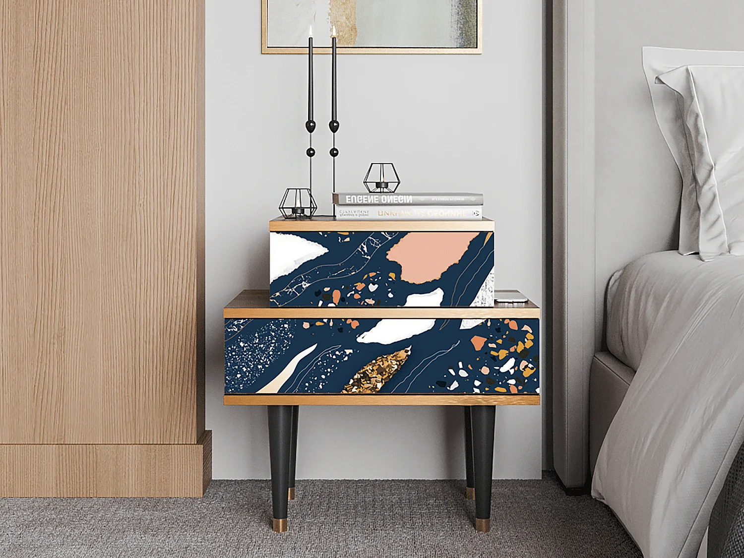 Stolik nocny - 58х58х41 cm - NS1 - Nude Iceberg, Orzech