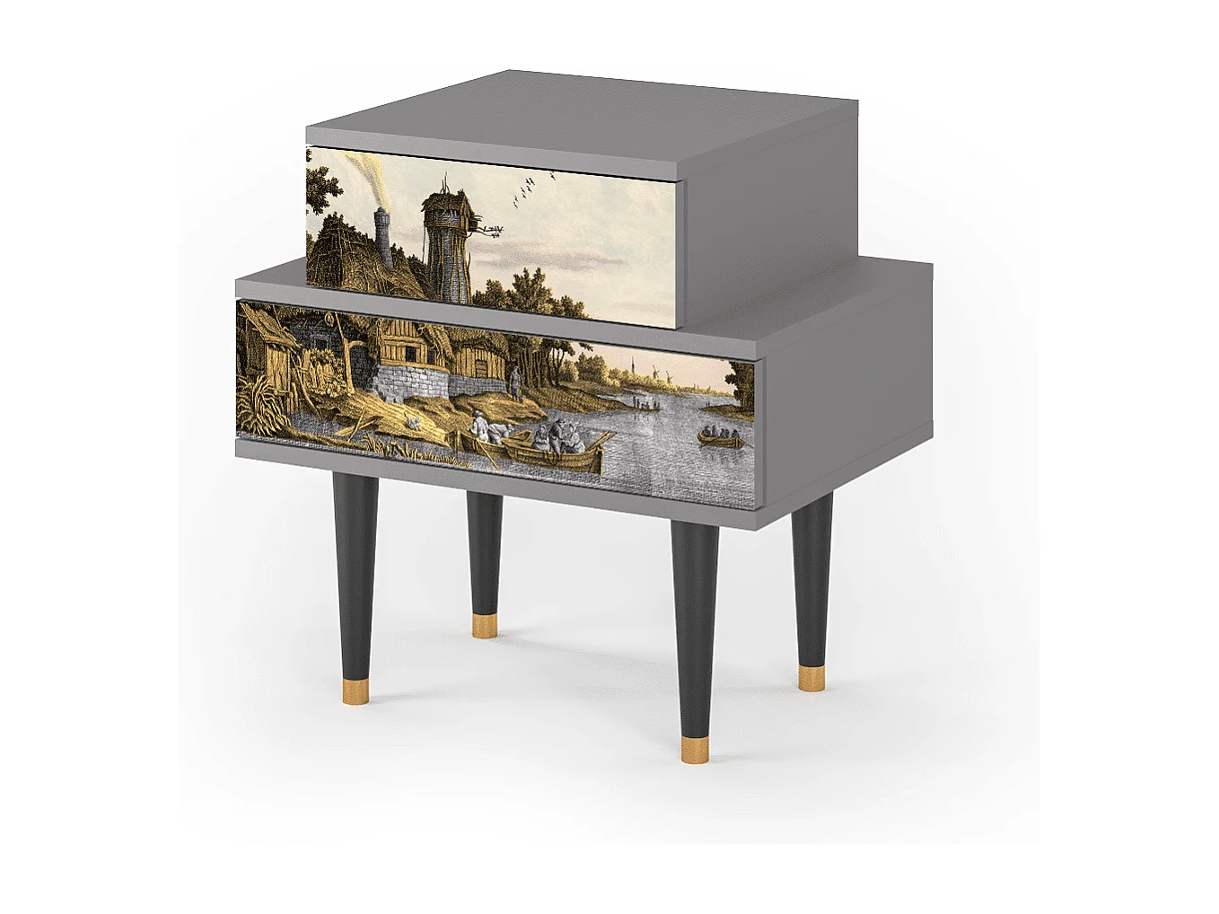 Table de nuit - 58х58х41 cm - NS1 - Mill along a River, Gris