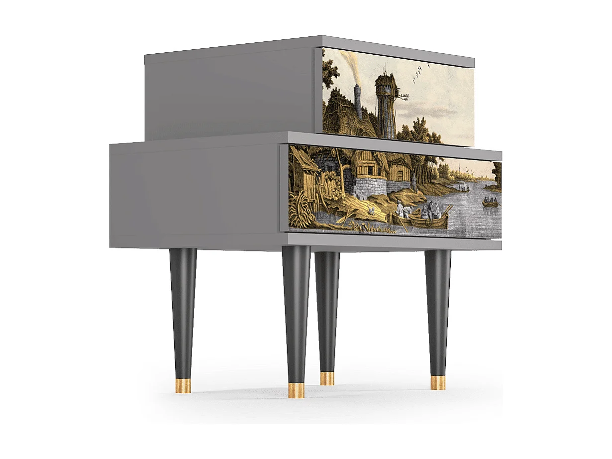 Table de nuit - 58х58х41 cm - NS1 - Mill along a River, Gris
