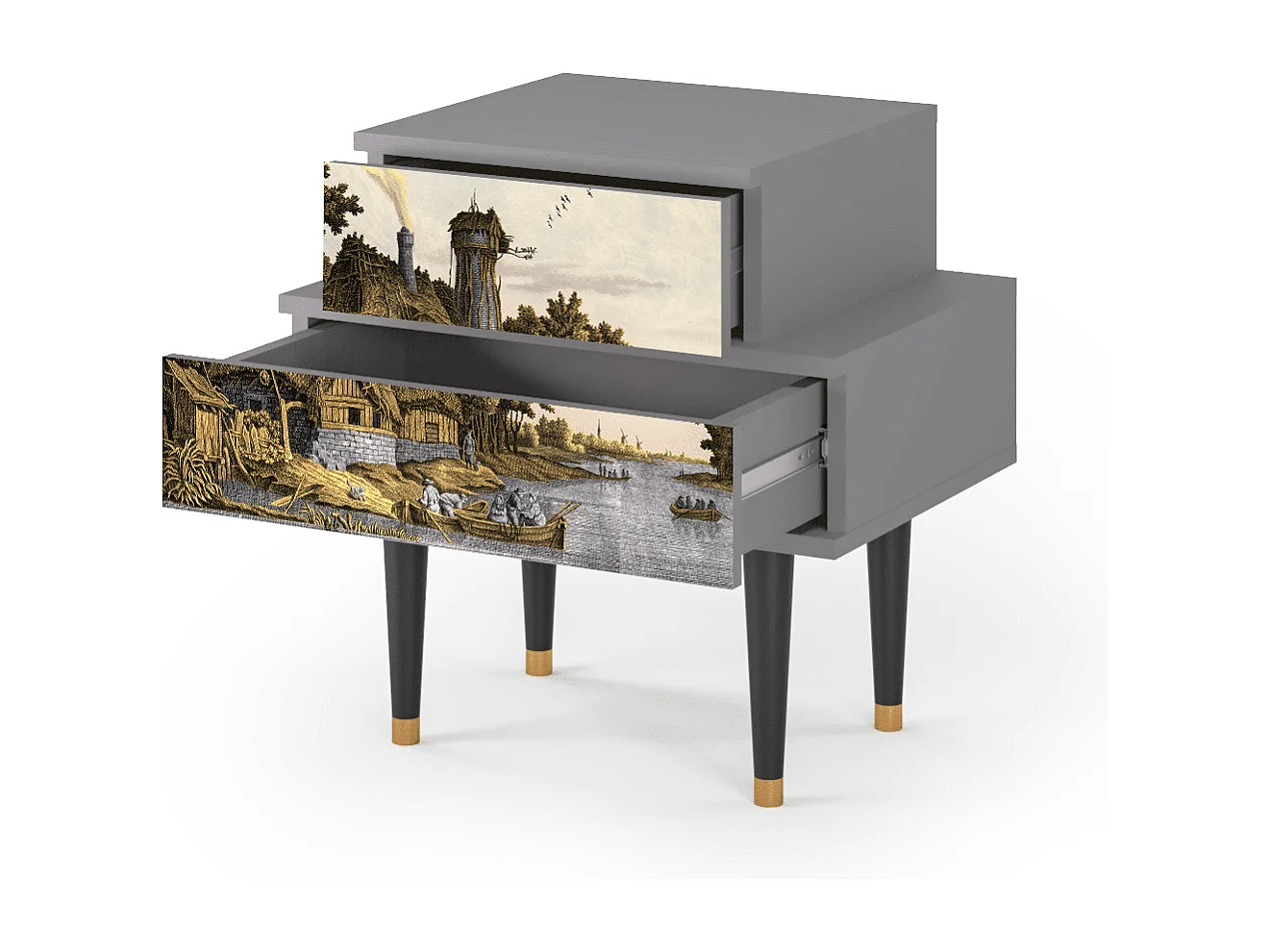 Table de nuit - 58х58х41 cm - NS1 - Mill along a River, Gris