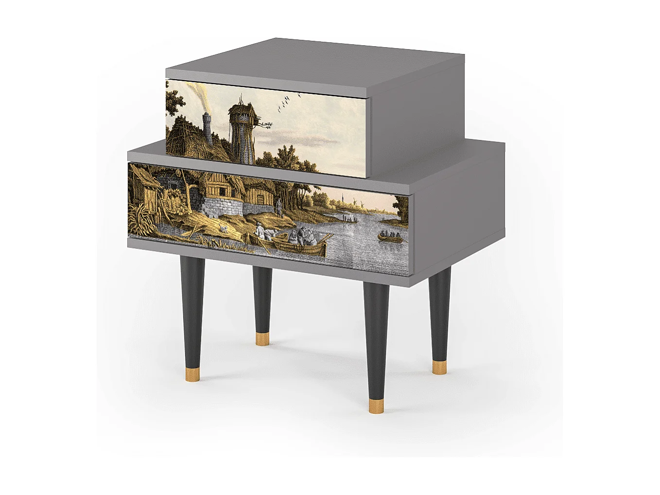 Nachtkastje - 58х58х41 cm - NS1 - Mill along a River, Grijs