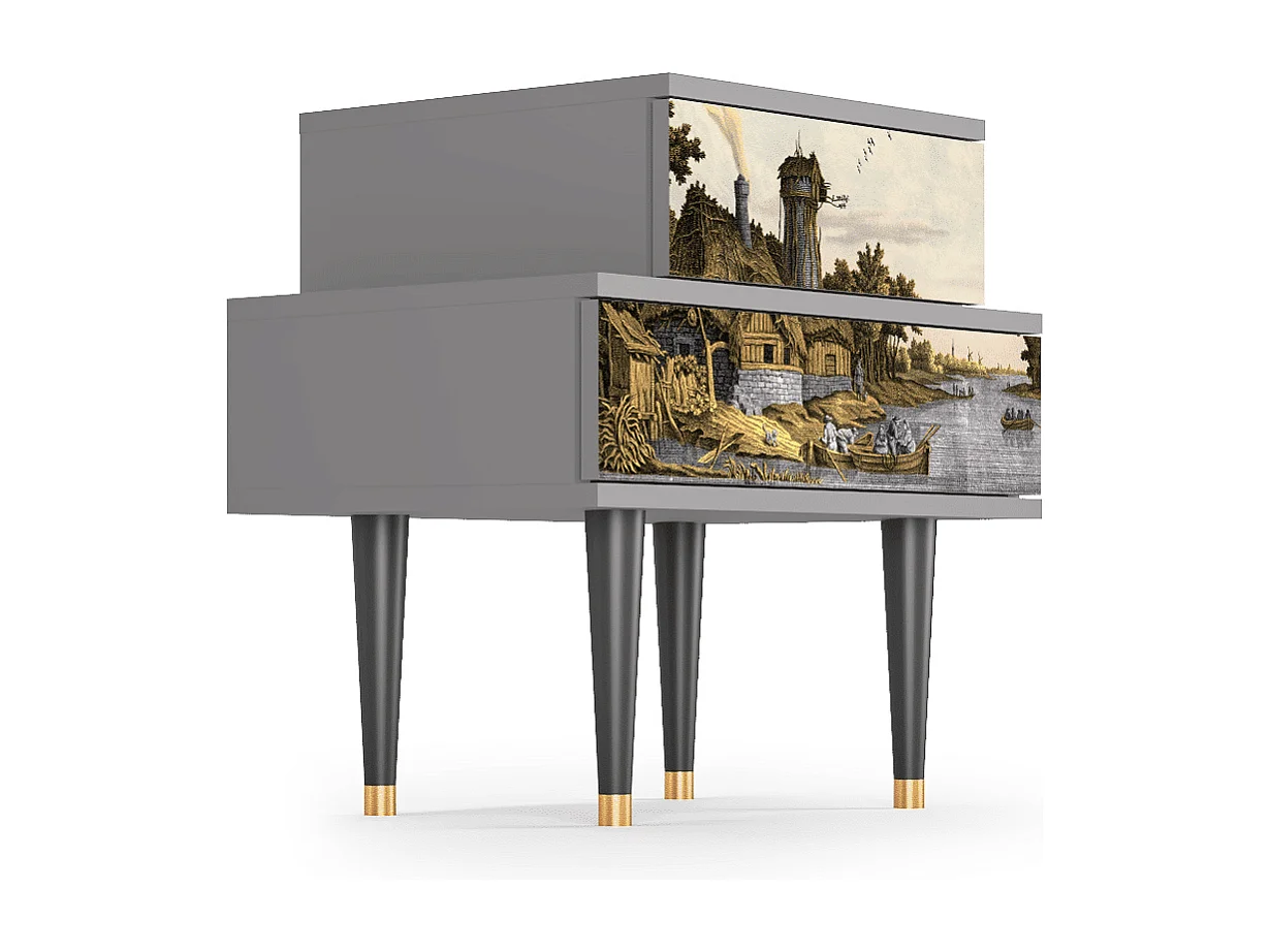 Nachtkastje - 58х58х41 cm - NS1 - Mill along a River, Grijs