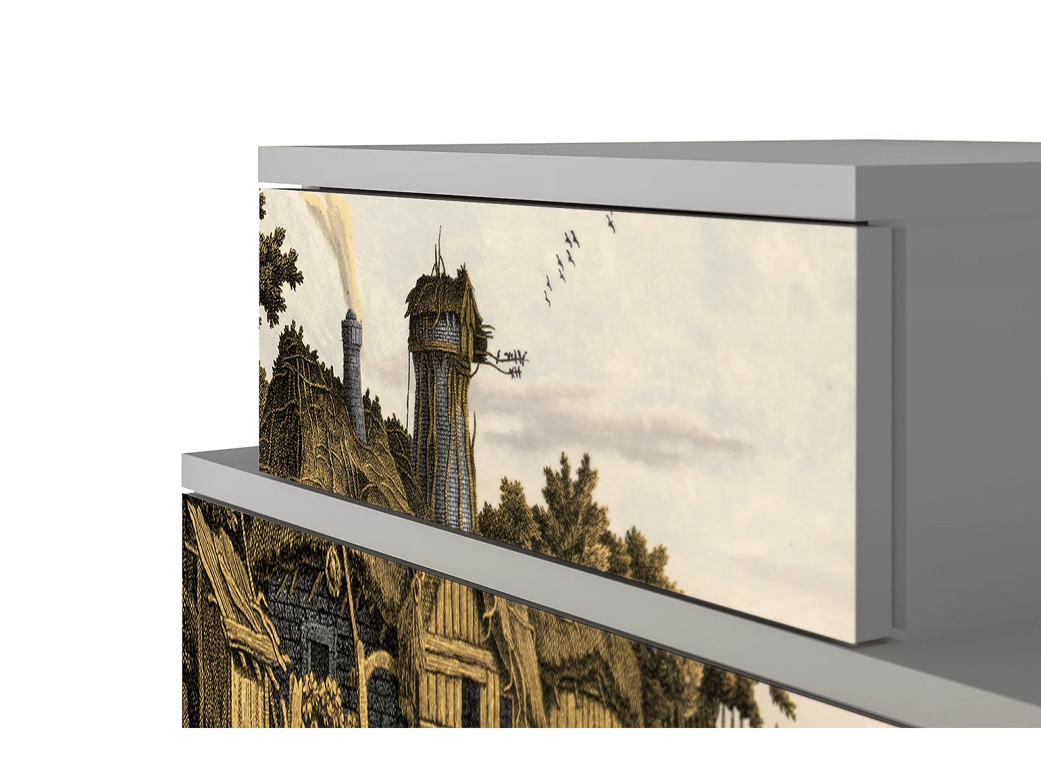 Nachtkastje - 58х58х41 cm - NS1 - Mill along a River, Grijs