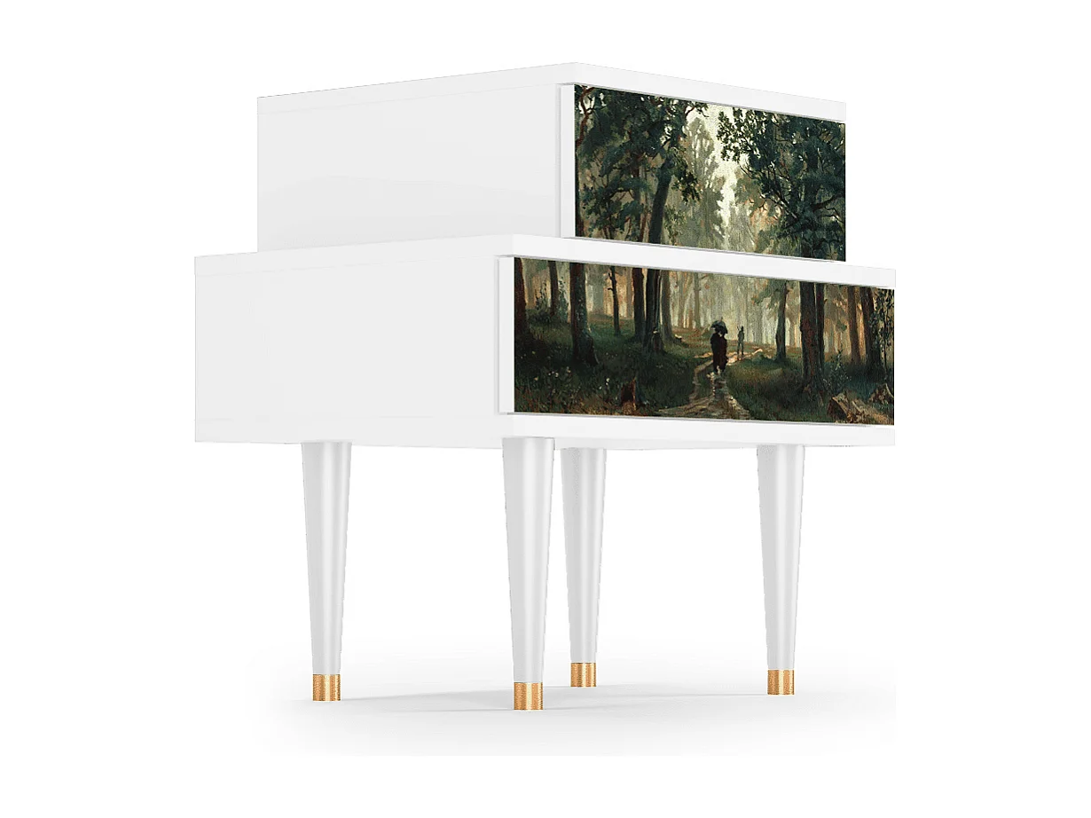 Stolik nocny - 58х58х41 cm - NS1 -  Rain in the Oak Forest, Biały