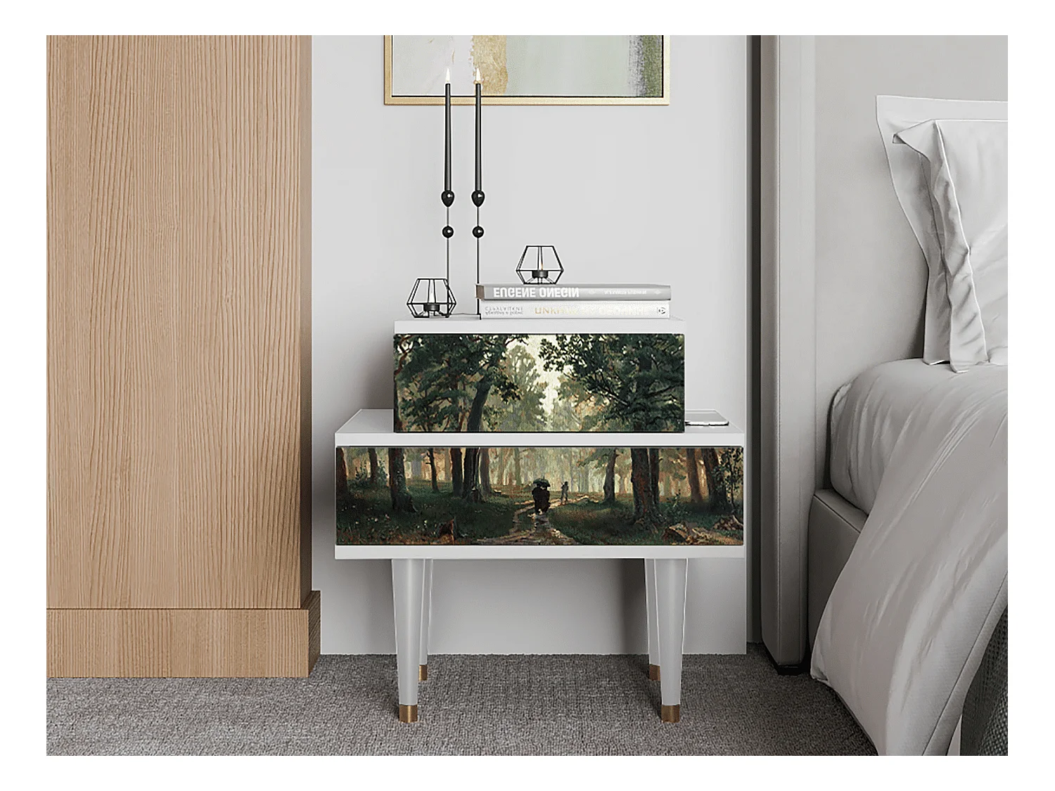 Table de nuit - 58х58х41 cm - NS1 -  Rain in the Oak Forest, Blanc