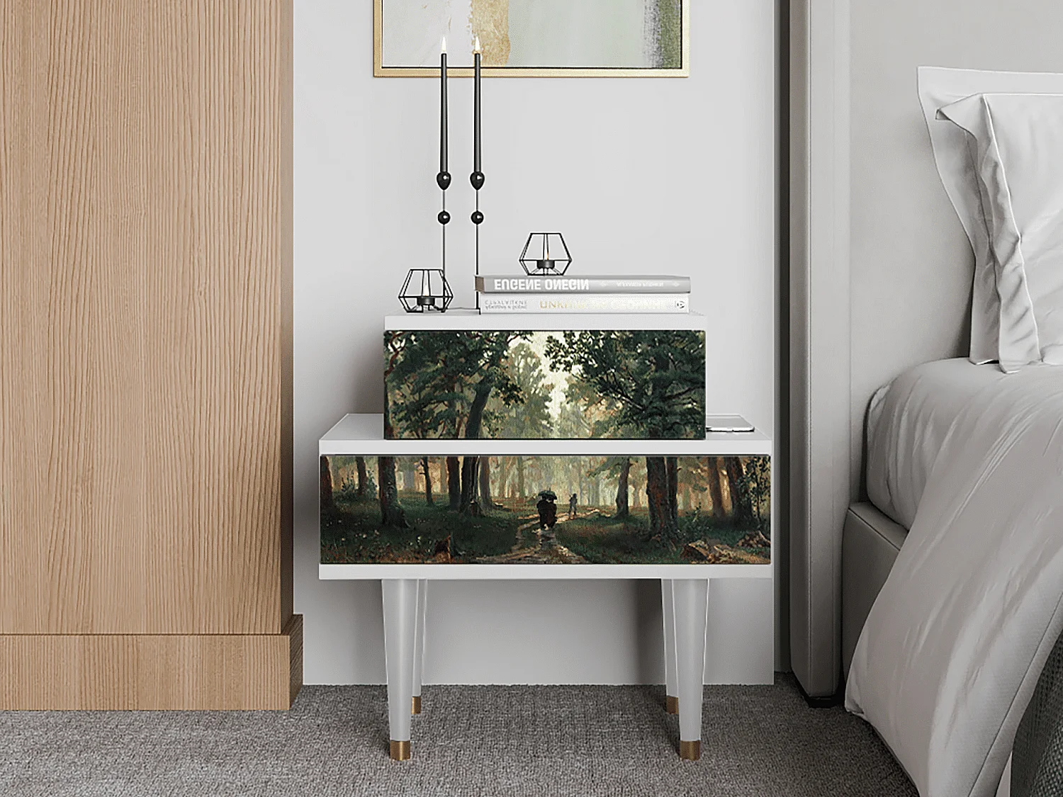 Criado-mudo - 58х58х41 cm - NS1 -  Rain in the Oak Forest, Branco