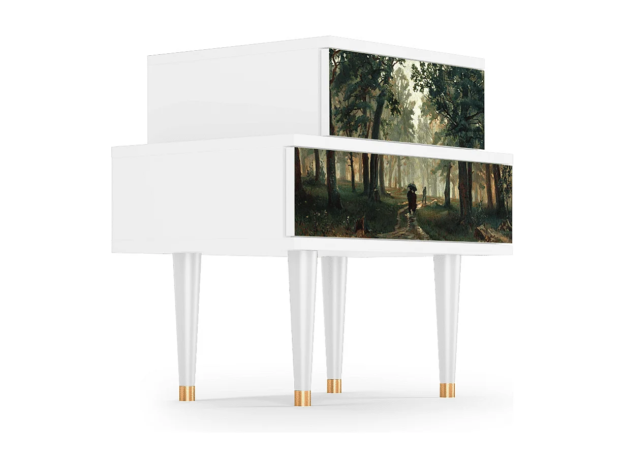 Stolik nocny - 58х58х41 cm - NS1 -  Rain in the Oak Forest, Biały