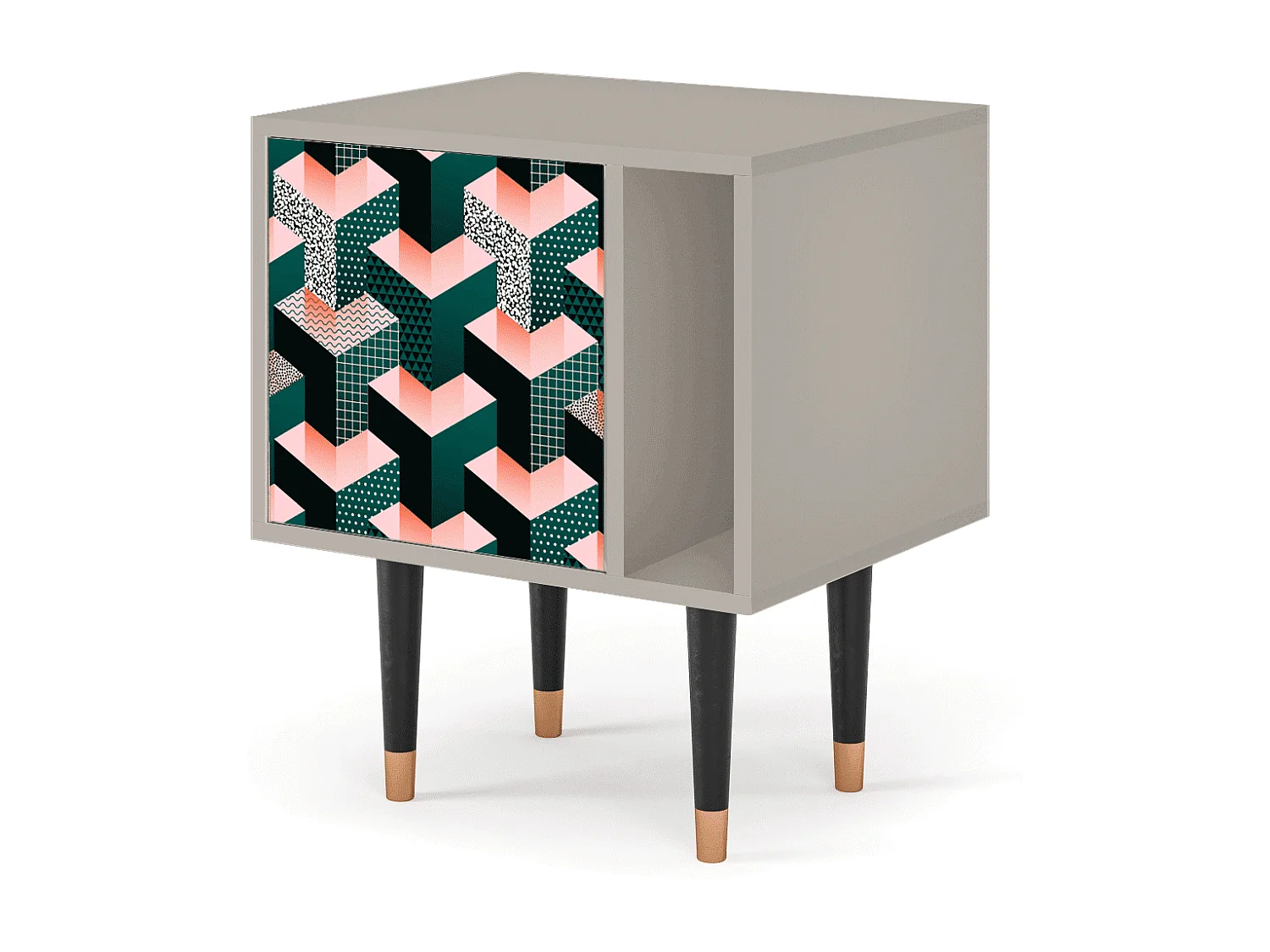 Stolik nocny - 57х69х48 cm - S2 - Geometric Madness, Piaskowy