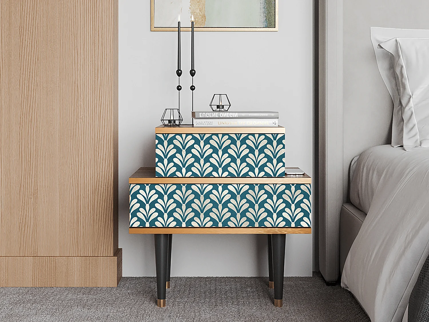 Table de nuit - 58х58х41 cm - NS1 - Milky Tears, Noyer