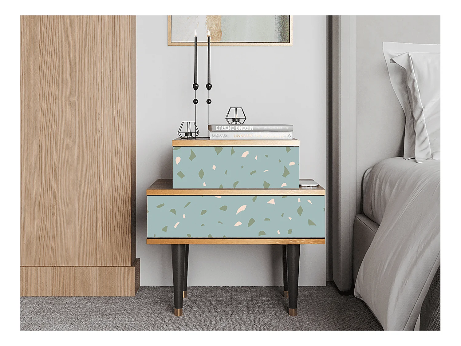 Table de nuit - 58х58х41 cm - NS1 - Blue Drops, Noyer