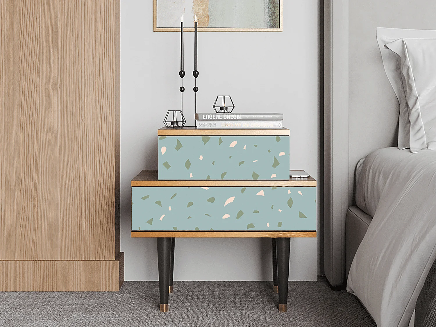 Table de nuit - 58х58х41 cm - NS1 - Blue Drops, Noyer