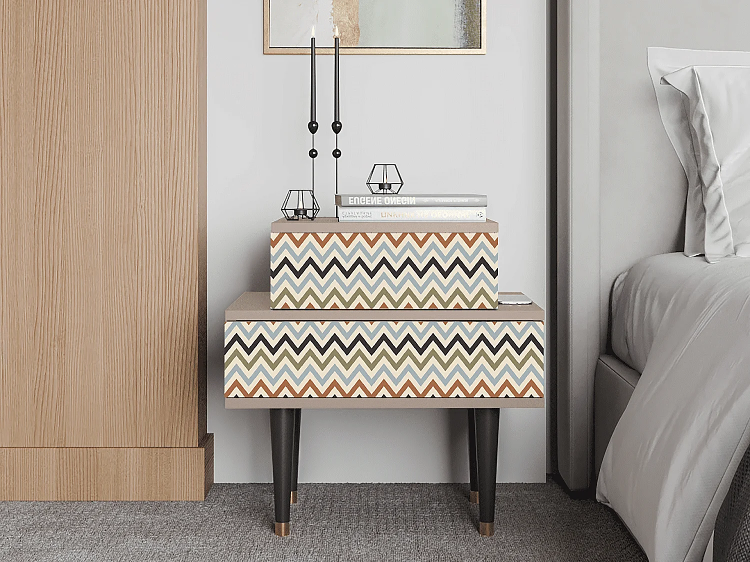 Stolik nocny - 58х58х41 cm - NS1 - Bright Ripple, Latte