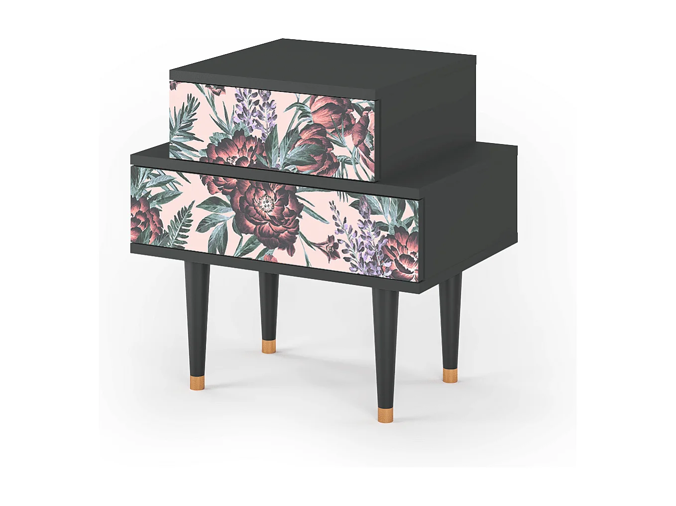 Stolik nocny - 58х58х41 cm - NS1 - Peach Peonies, Antracyt