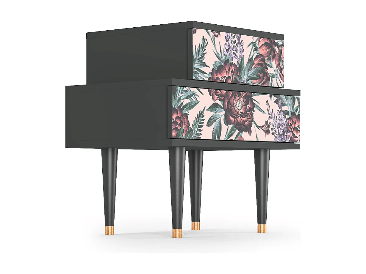 Stolik nocny - 58х58х41 cm - NS1 - Peach Peonies, Antracyt