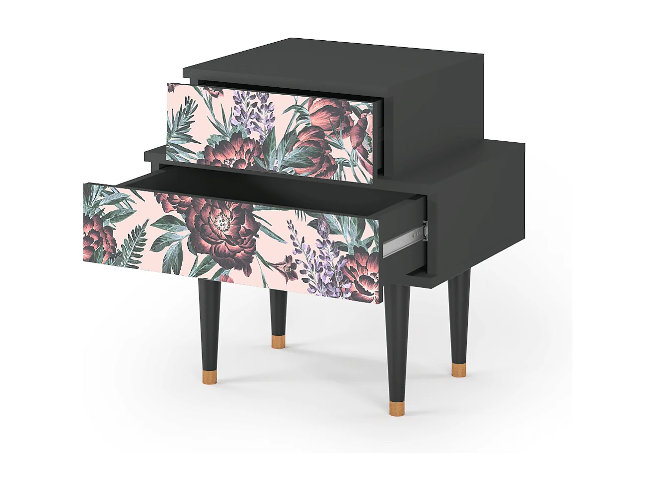 Stolik nocny - 58х58х41 cm - NS1 - Peach Peonies, Antracyt