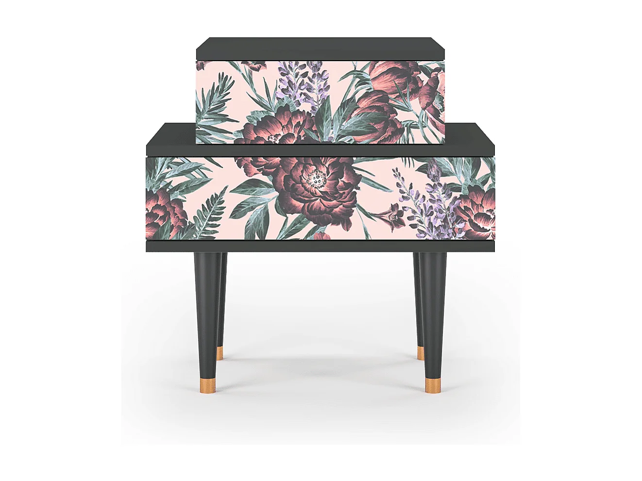 Table de nuit - 58х58х41 cm - NS1 - Peach Peonies, Anthracite