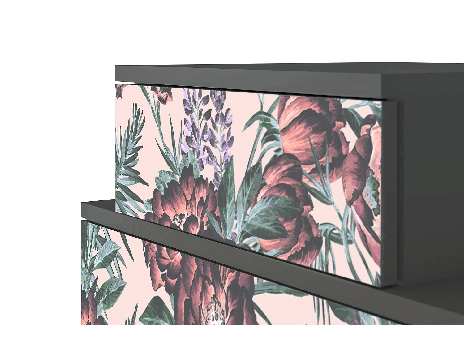 Table de nuit - 58х58х41 cm - NS1 - Peach Peonies, Anthracite