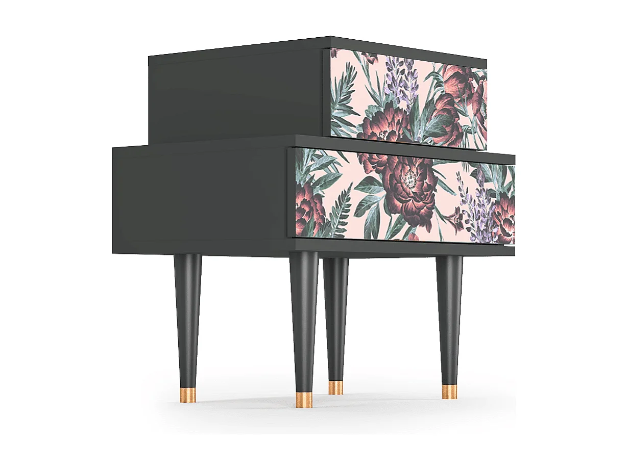 Stolik nocny - 58х58х41 cm - NS1 - Peach Peonies, Antracyt