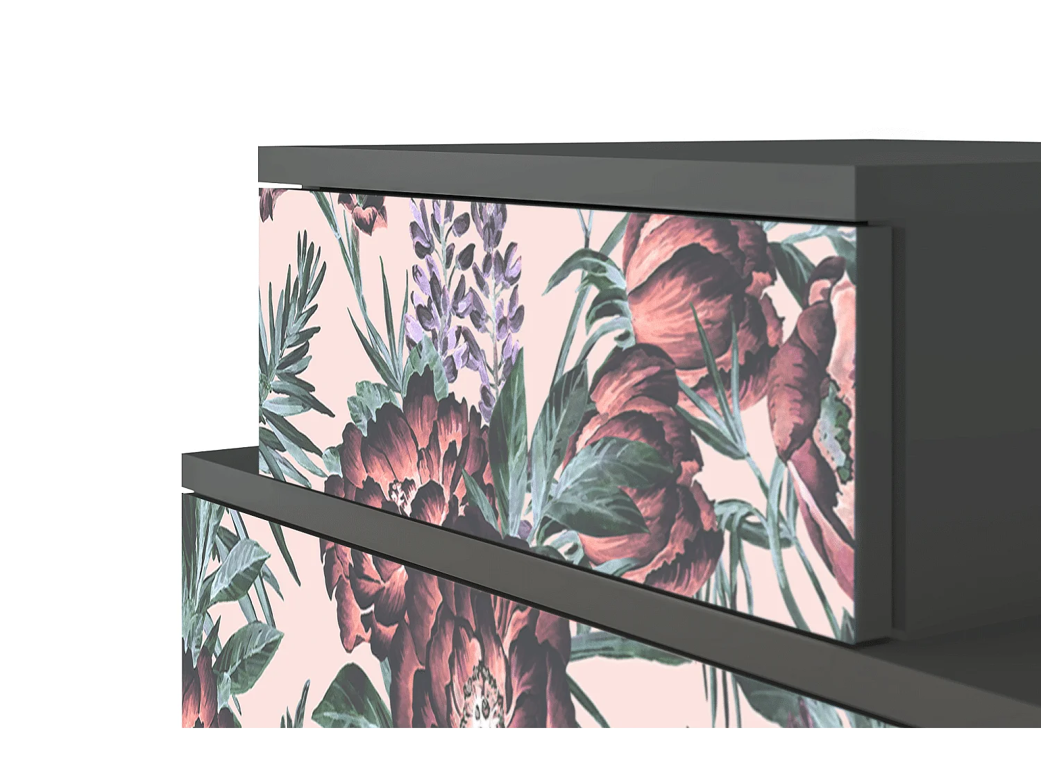 Stolik nocny - 58х58х41 cm - NS1 - Peach Peonies, Antracyt