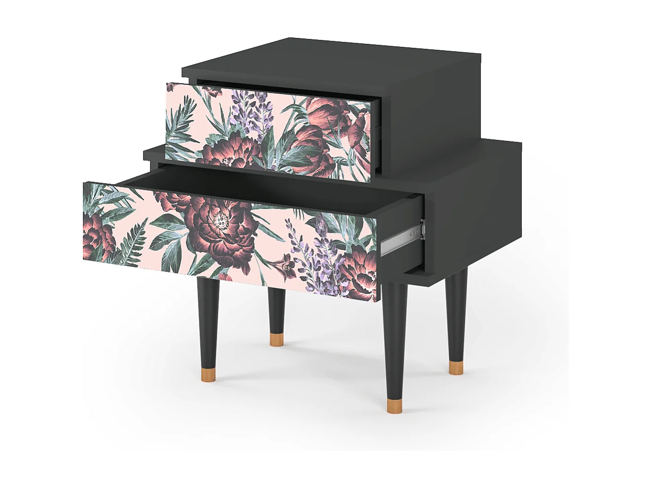 Stolik nocny - 58х58х41 cm - NS1 - Peach Peonies, Antracyt