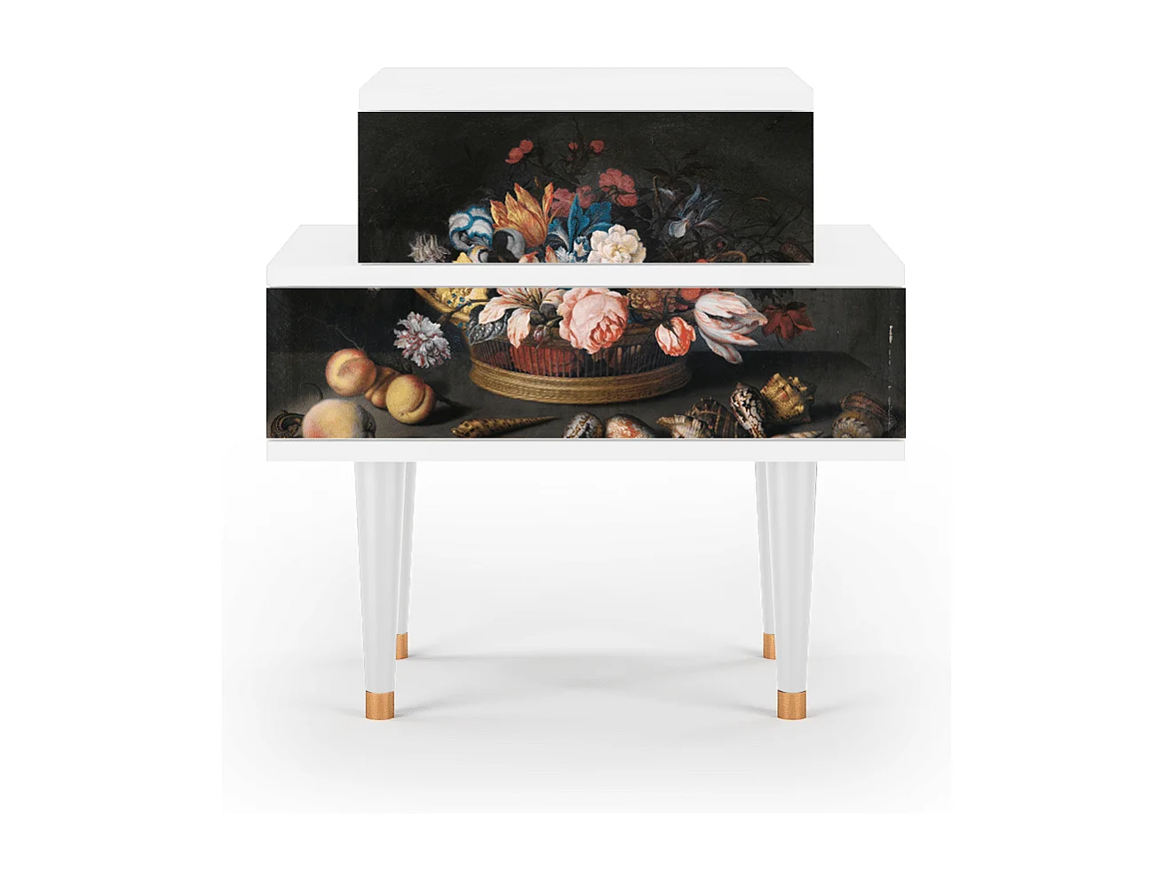 Table de nuit - 58х58х41 cm - NS1 - Still Life with Flowers, Blanc