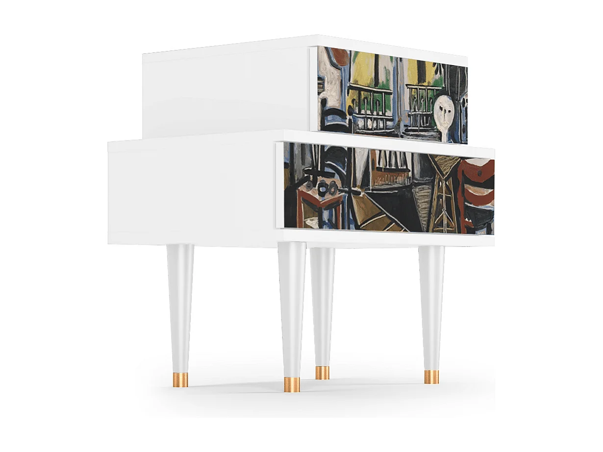 Table de nuit - 58х58х41 cm - NS1 - Still Life with Flowers, Blanc