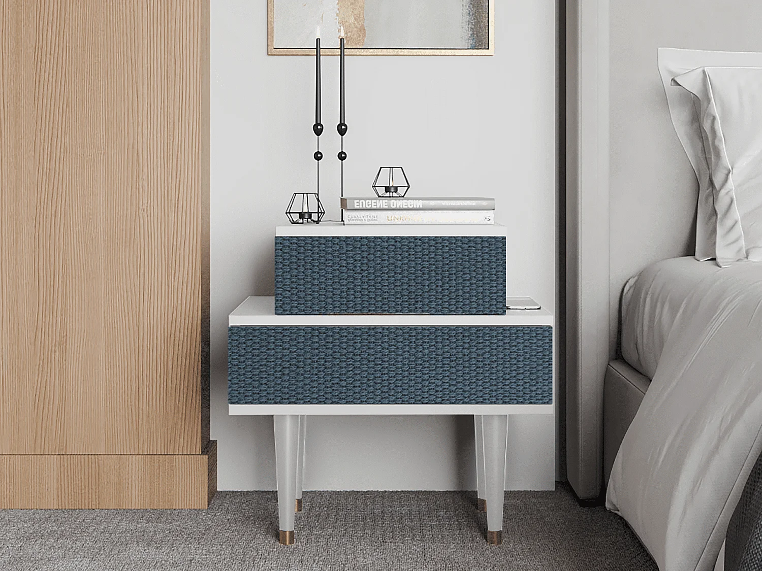 Stolik nocny - 58х58х41 cm - NS1 - Knitted Pattern, Biały