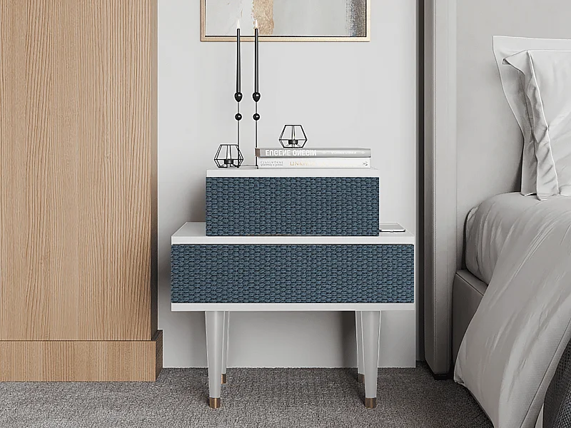 Stolik nocny - 58х58х41 cm - NS1 - Knitted Pattern, Biały