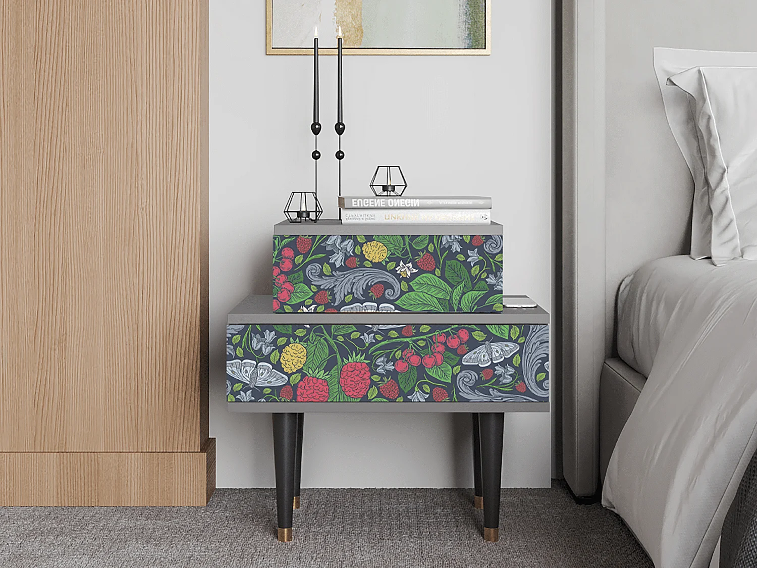 Comodino - 58х58х41 cm - NS1 - Summer Berries, Grigio