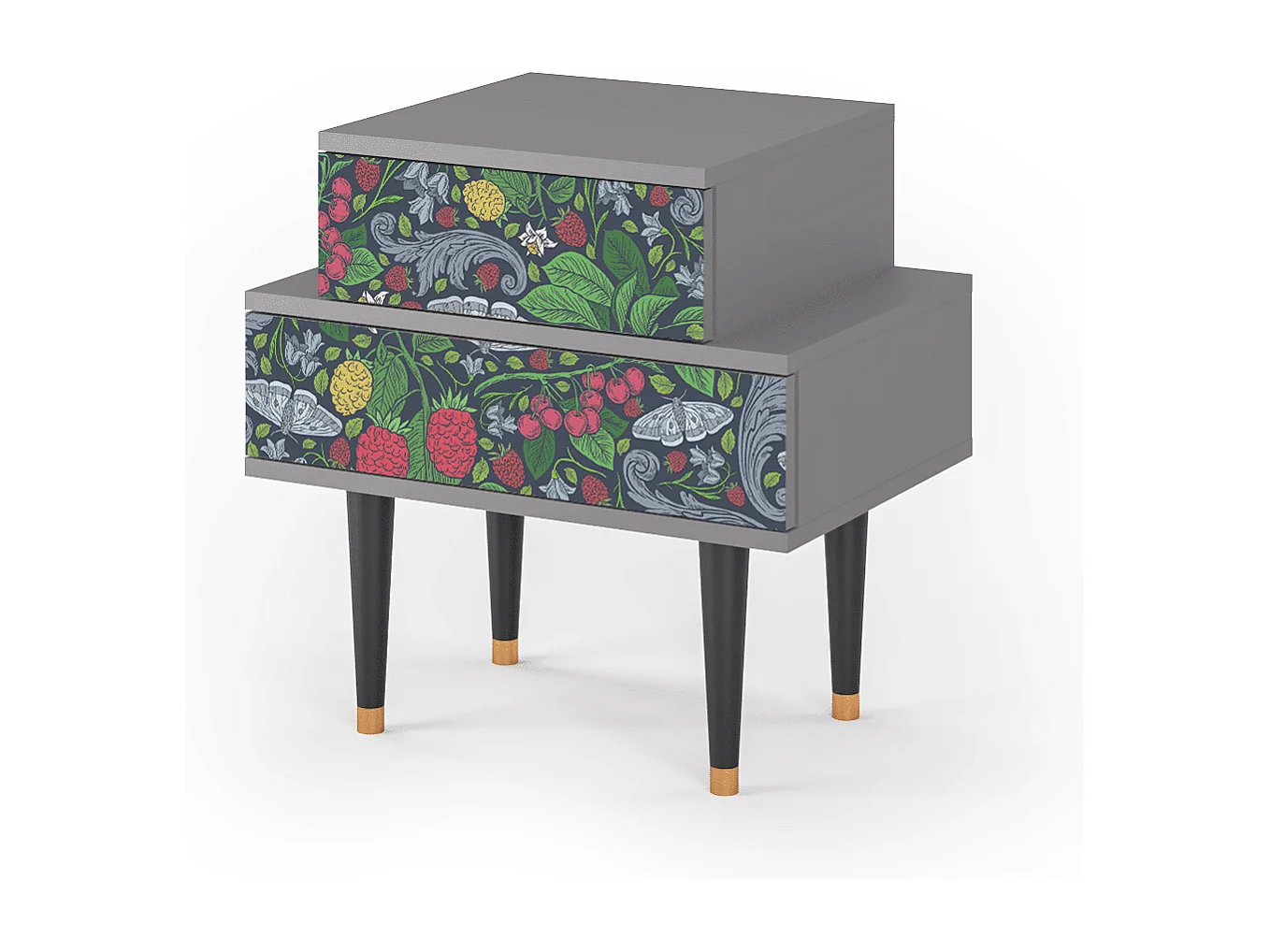 Stolik nocny - 58х58х41 cm - NS1 - Summer Berries, Szary