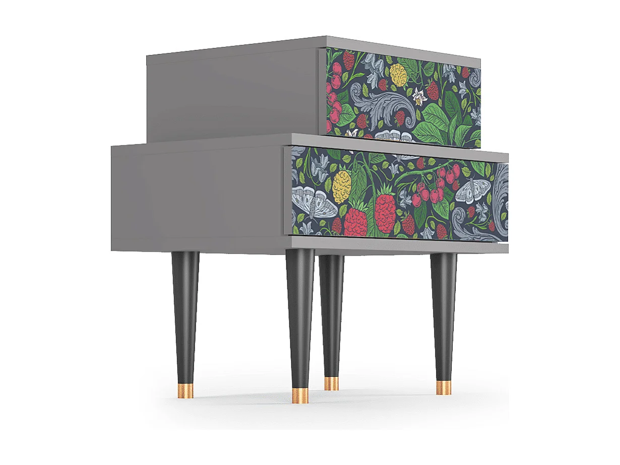 Stolik nocny - 58х58х41 cm - NS1 - Summer Berries, Szary