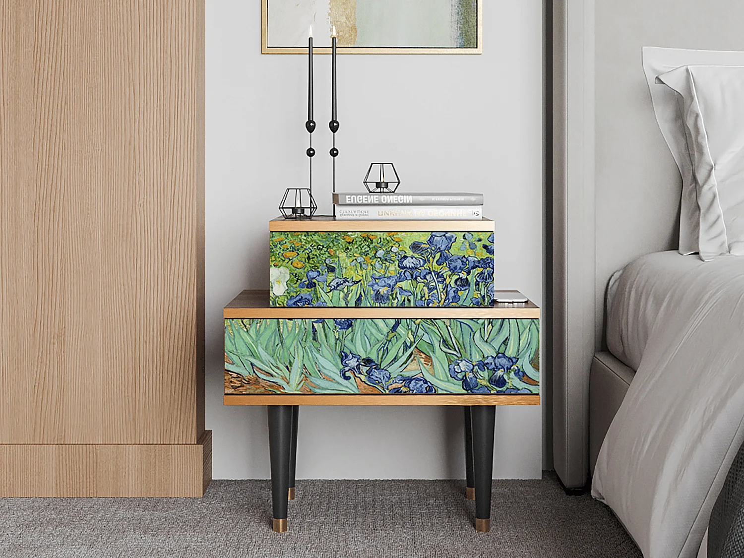 Comodino - 58х58х41 cm - NS1 - Irises , Noce