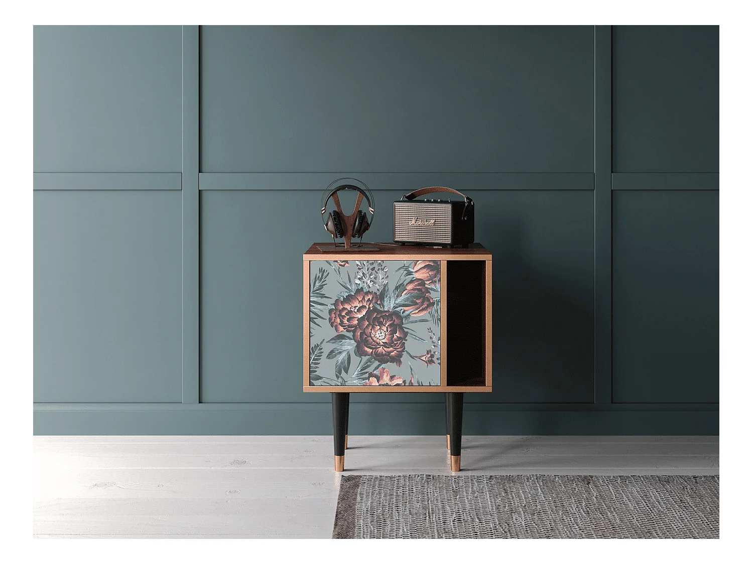 Table de nuit - 57х69х48 cm - S2 - Light Peonies, Noyer