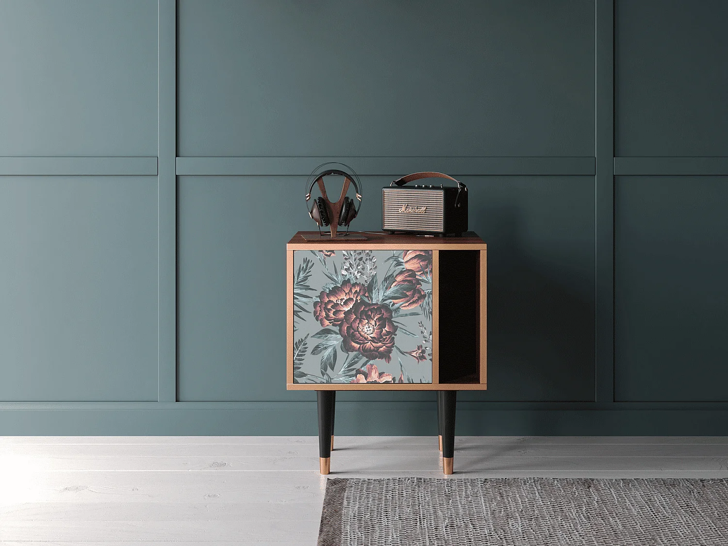 Table de nuit - 57х69х48 cm - S2 - Light Peonies, Noyer