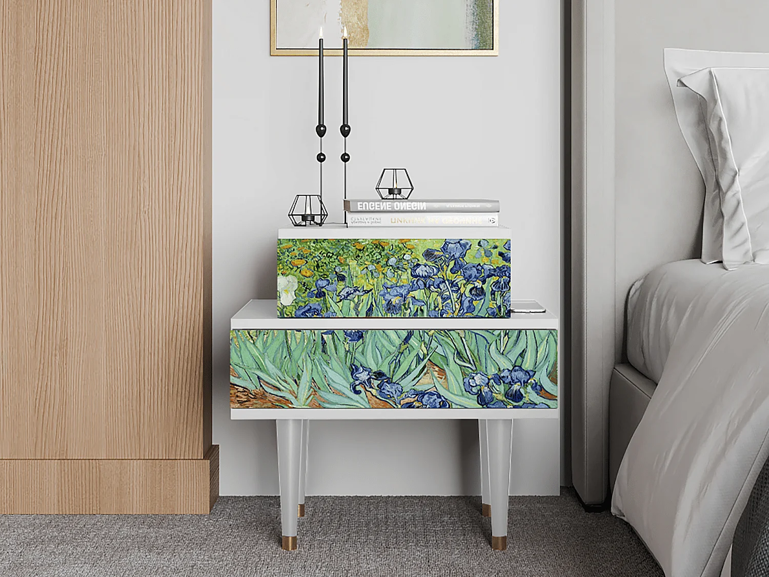 Comodino - 58х58х41 cm - NS1 - Irises , Bianco